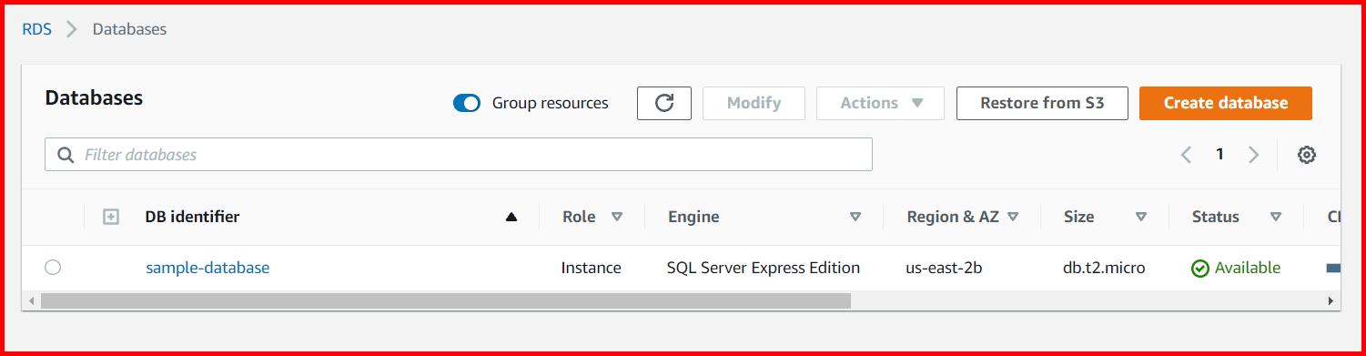 Picture showing the status of database as Available